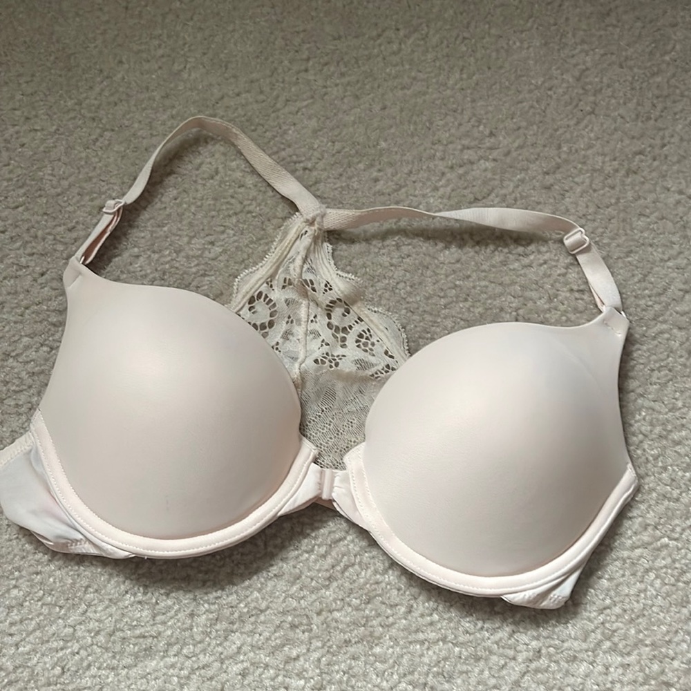 Lilly of France pink racer back lace push-up front clasp bra size 34C